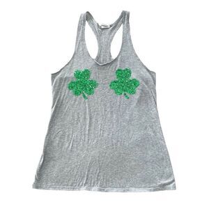 Victoria’s Secret PINK Sequins Patrick's Day Shamrock Gray Tank Top Size S